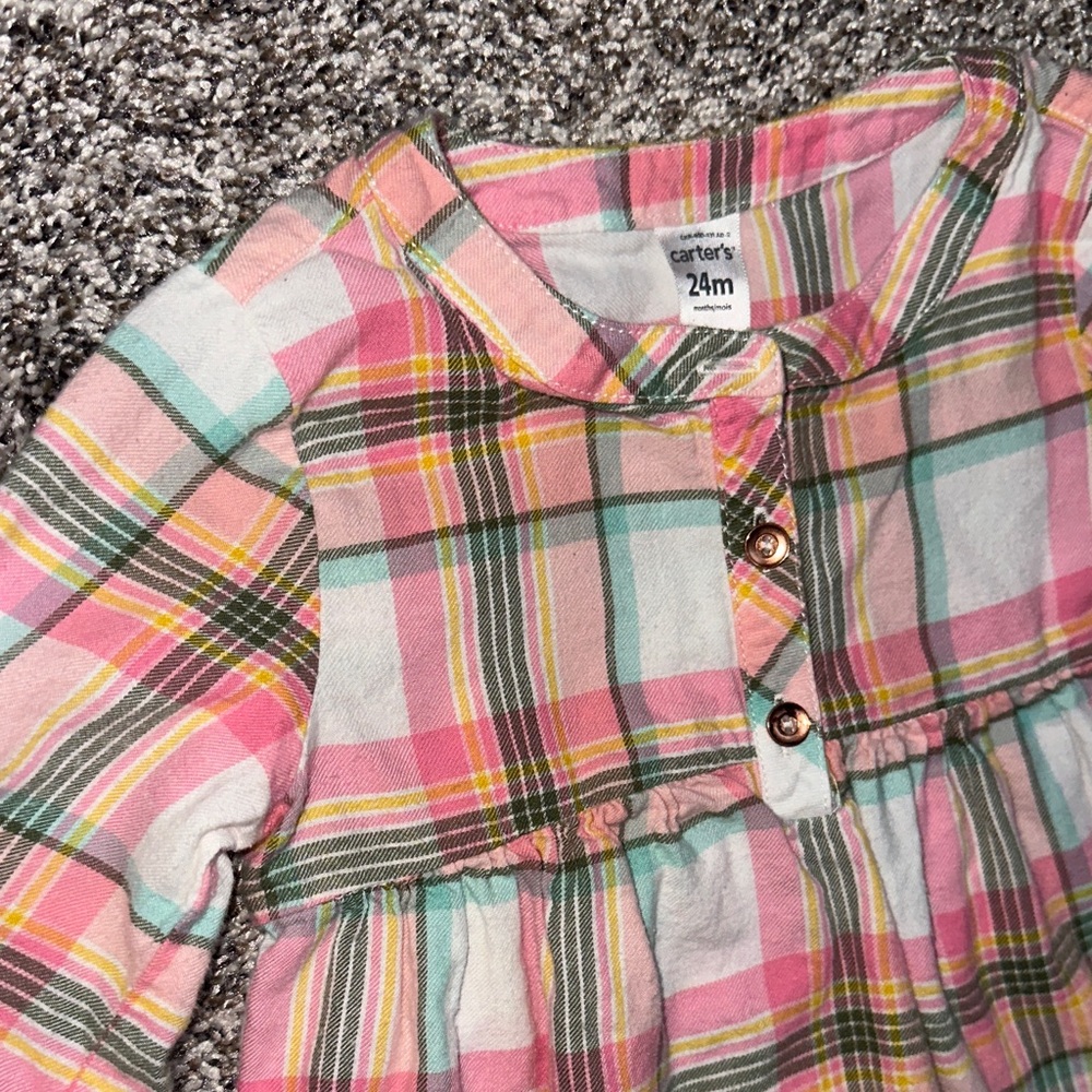 Carter's Pink and Green Plaid Baby Shirt & Matching Green Pants - Picture 5 of 14